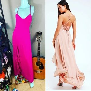 NWT Lulu’s Magenta Chiffon Maxi tie Backless dress